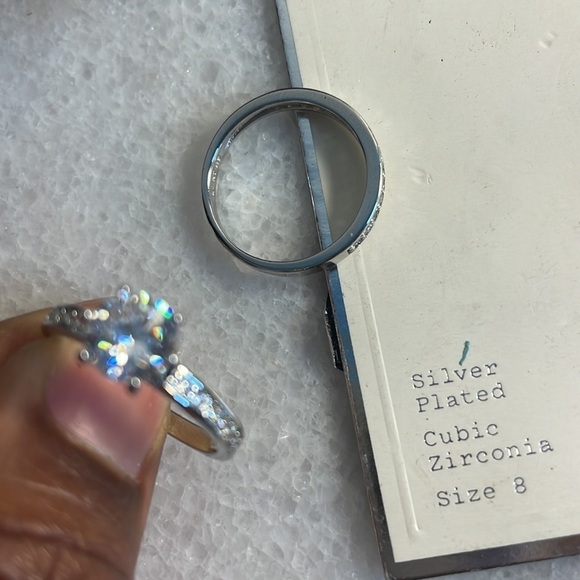 A new day bridal ring set silver plated cubic zirconia diamond jewelry set Sz 8 - Picture 8 of 10